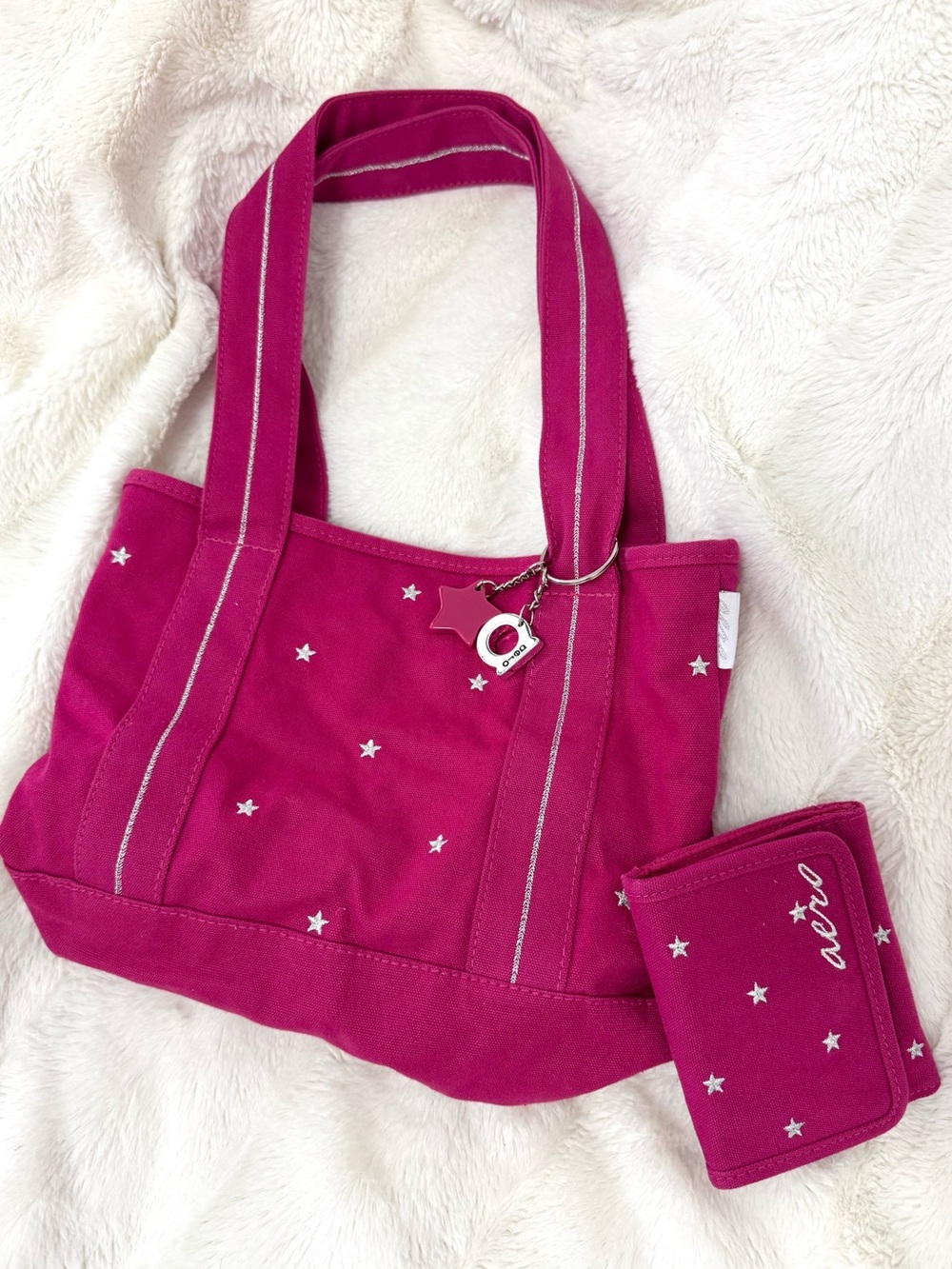Aeropostale Pink Star Canvas Tote with Matching Wallet